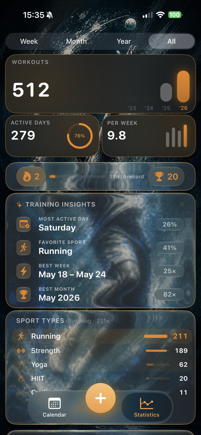 SimpleFit Statistik Alle im Dark Mode