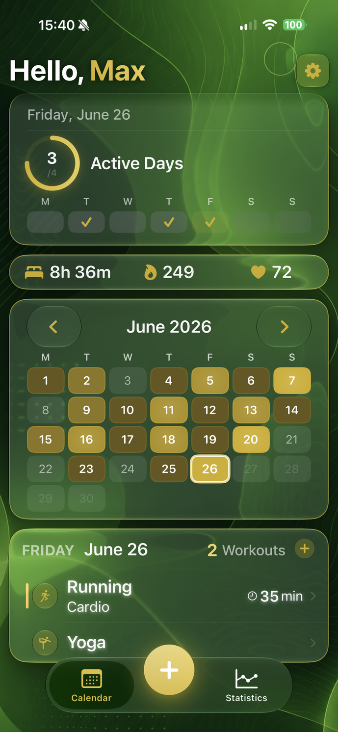 SimpleFit Startbildschirm im Dark Mode