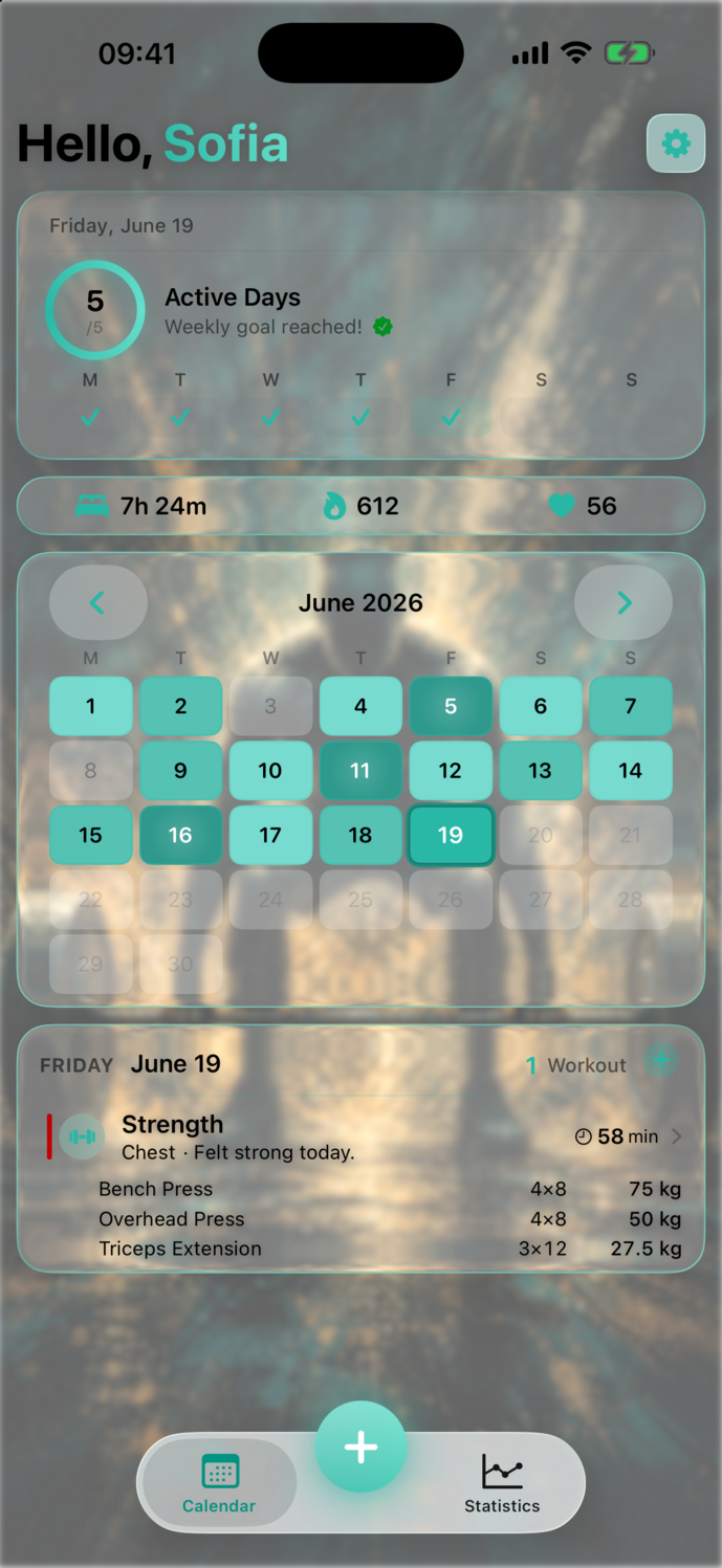 SimpleFit mit Mint-Akzent im Light Mode